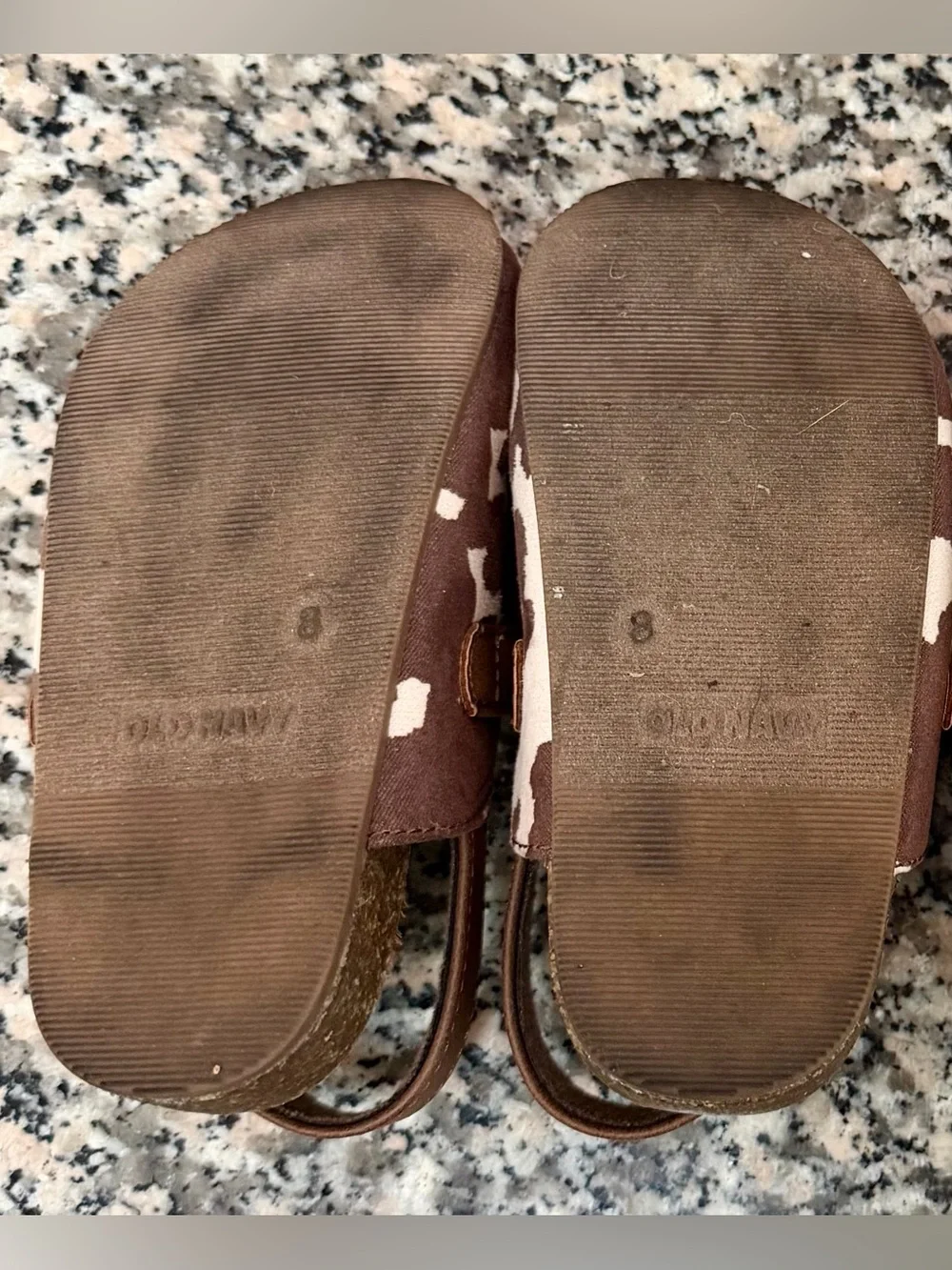 Old Navy Brown and Cream Cow Print Kids Slingback Moccasins